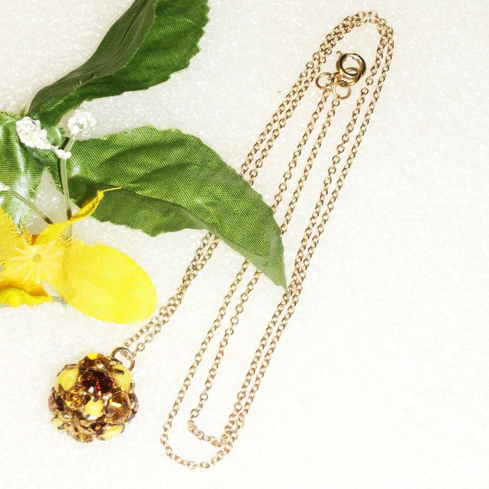 Vintage Multicolor Pronged Rhinestone Ball 24" Gold Tone Necklace